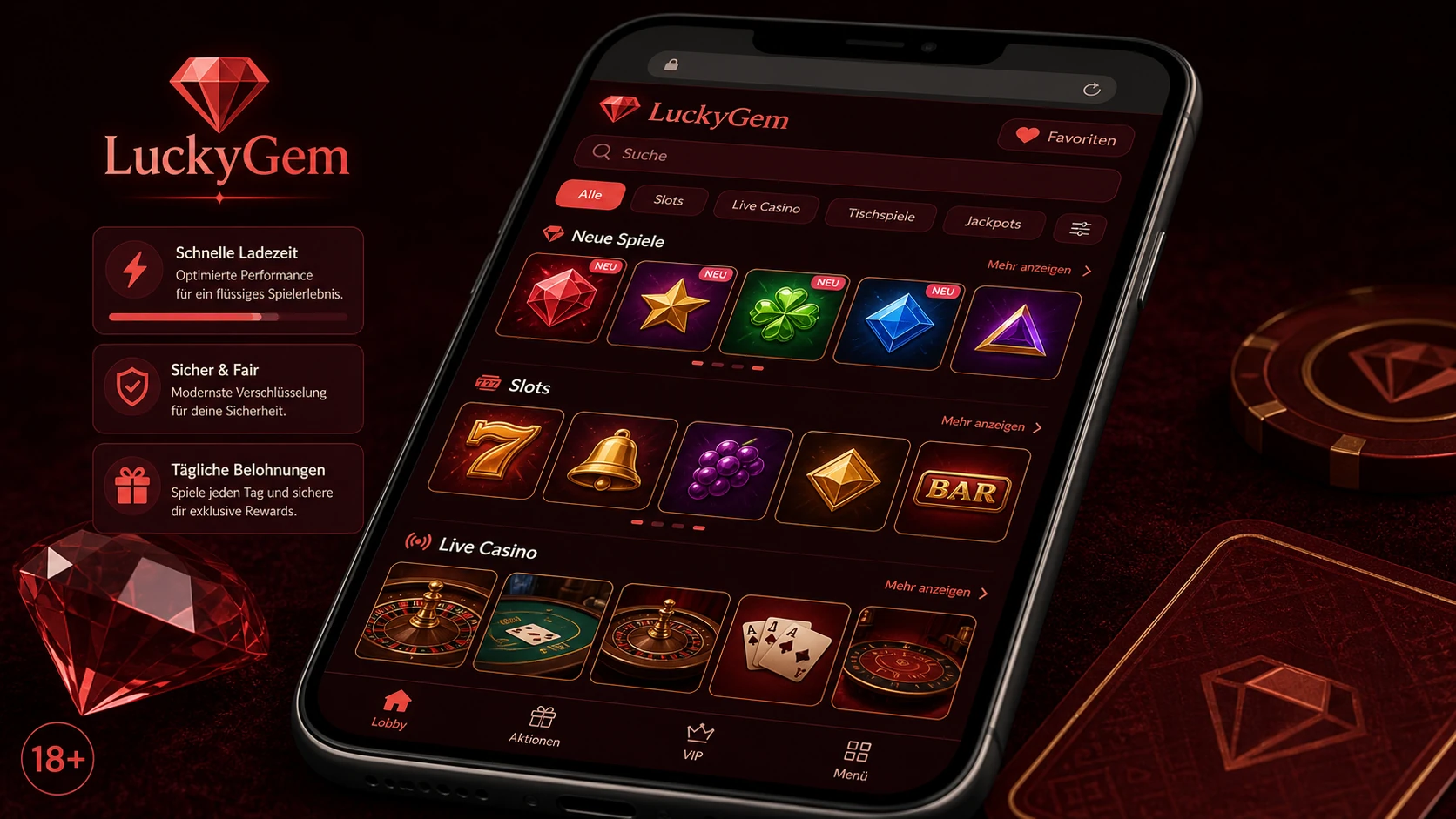 Mobile Spiele und Casino-Lobby