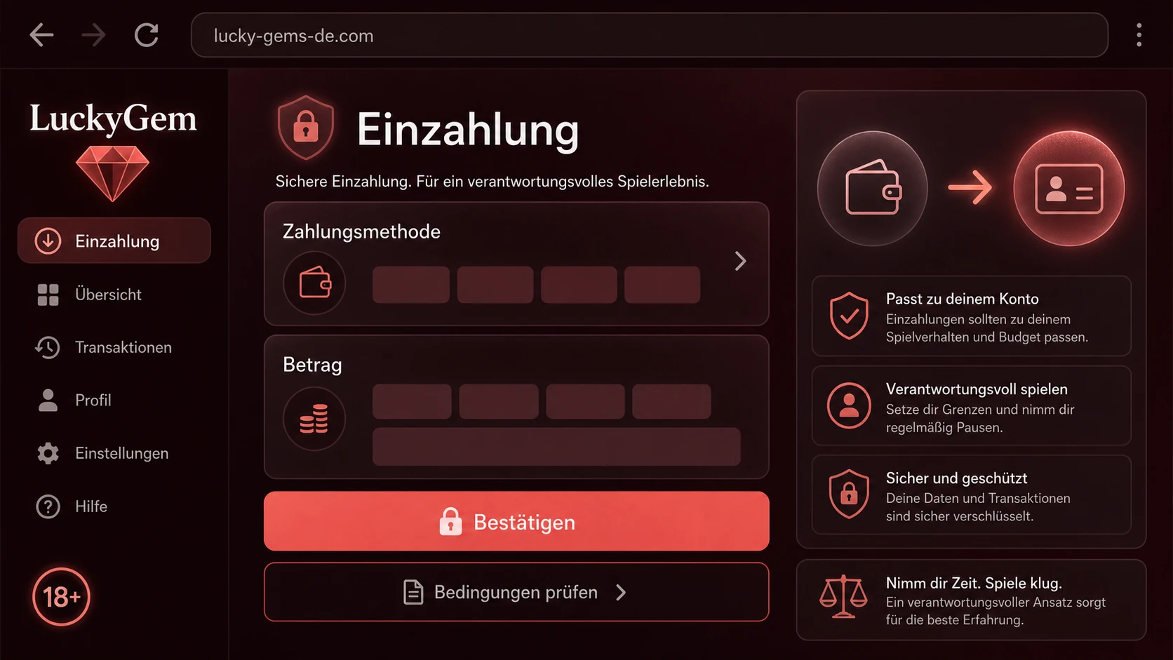 LuckyGem Deposit: Einzahlung ins Casino-Konto